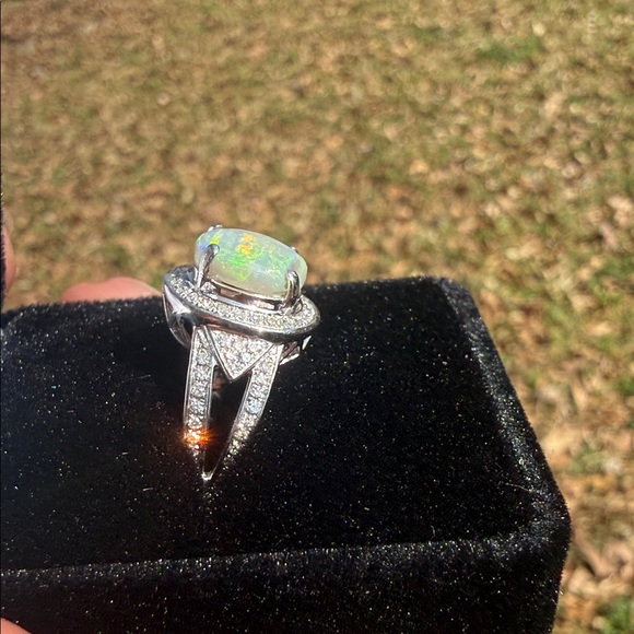 Natural Opal and Diamond Ring 14k White Gold - Picture 8 of 17